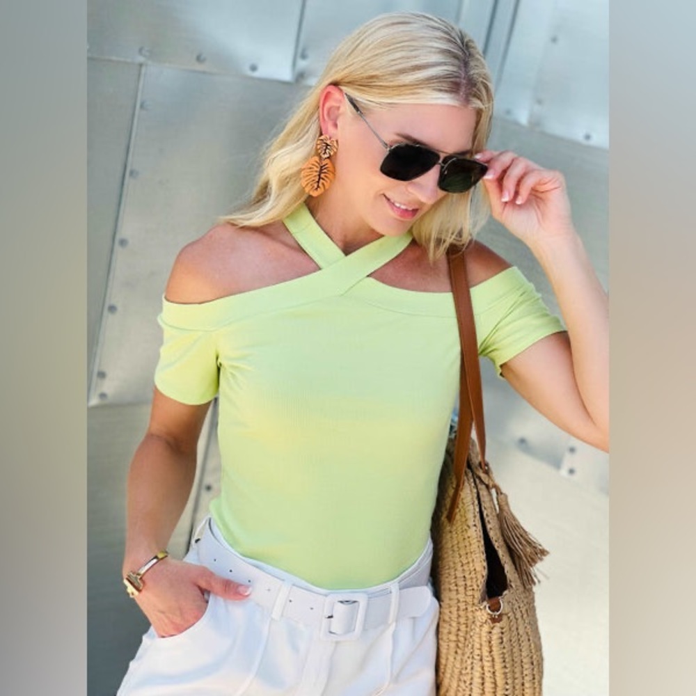 Crossed Halter Ribbed Knit Top